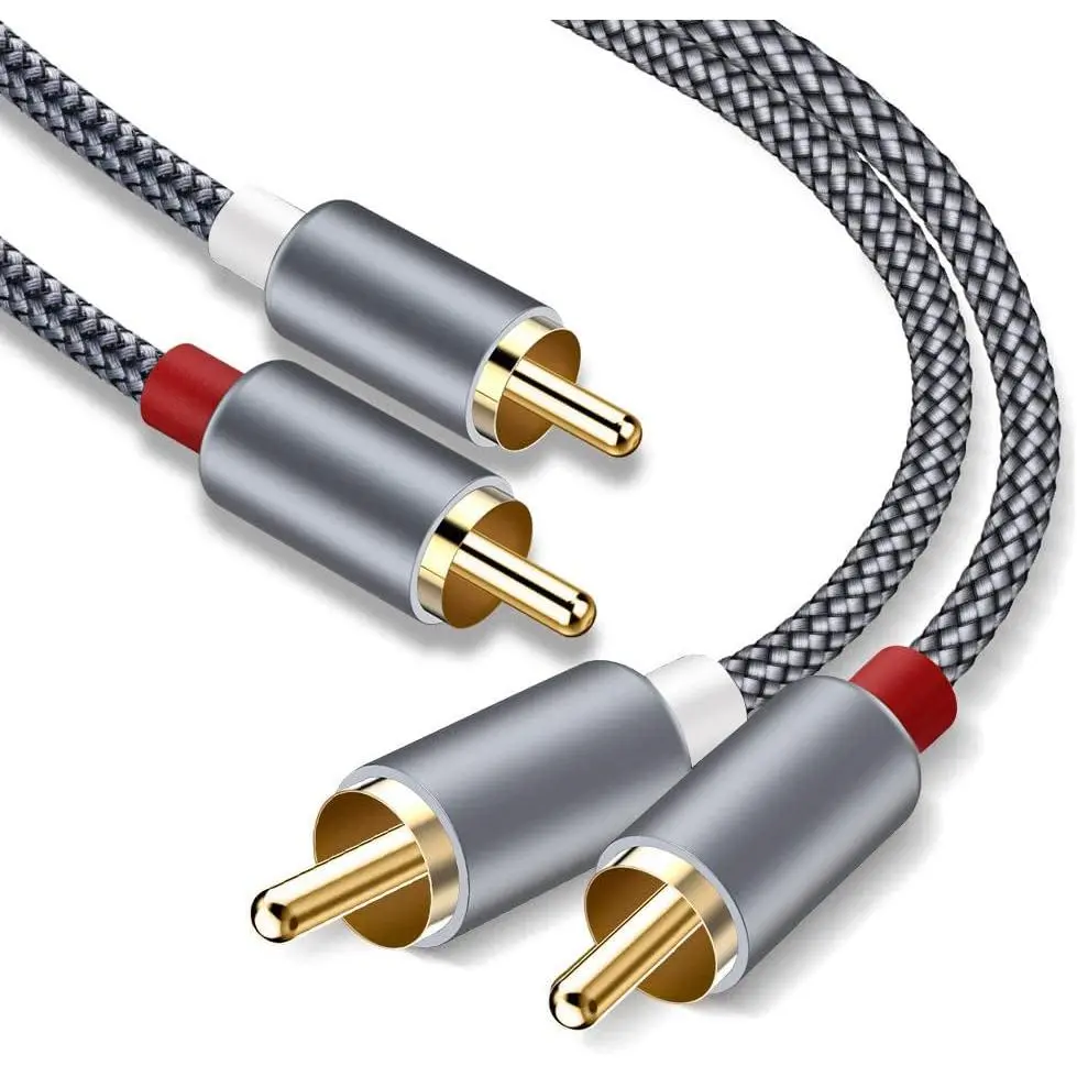 , 4FT  Audio  [Shielded, Nylon Braided] Stereo 2RCA to 2RCA Male to Male Cord for Speaker, Subwoofer,  Theater, HDTV, Amplifiers, Hi-Fi Systems,  Audio-Grey