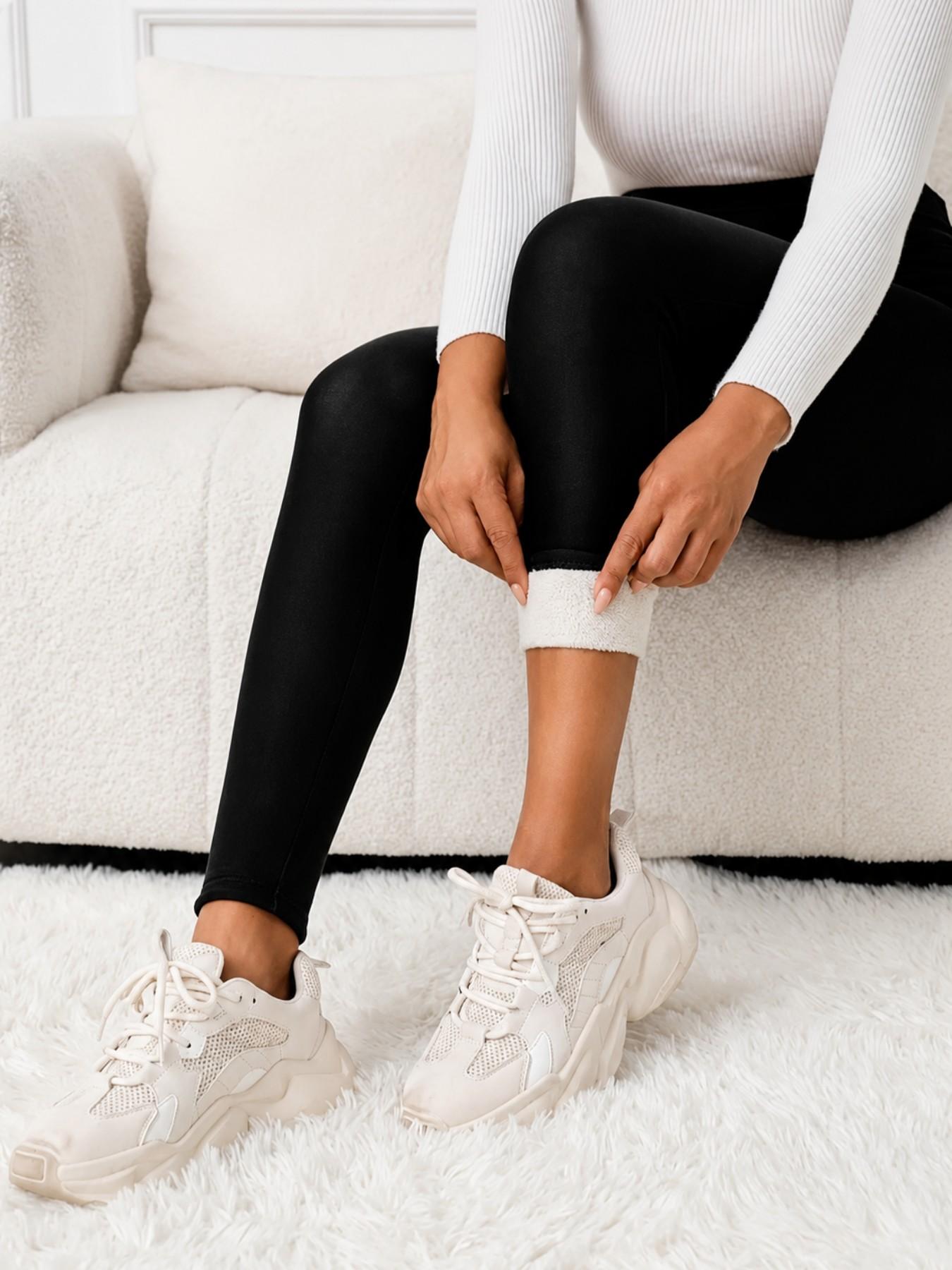 Women's Fleece Lined Thermal Leggings, Winter Warm Stretch Pants with Soft Plush Interior, Elastic Waist Full Length Slim Fit Casual Bottoms for Daily Wear, Walking, Commuting and Cold Weather