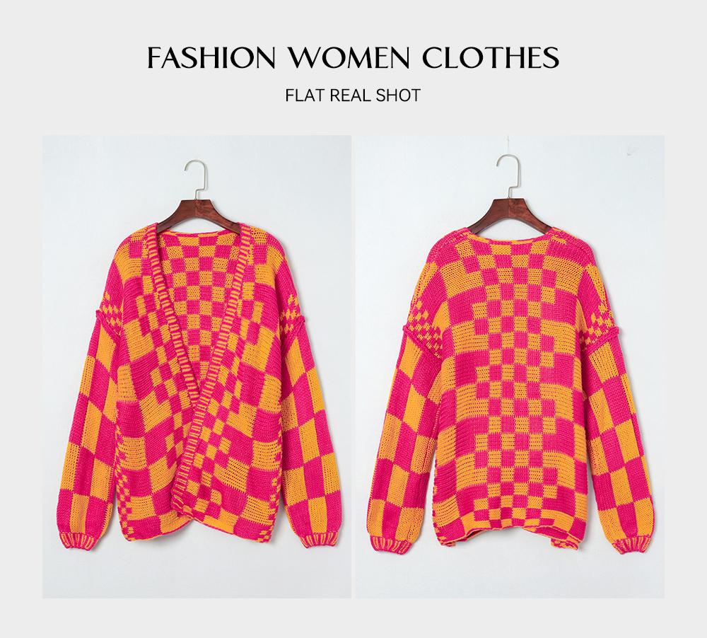 Asvivid 2026 Fall Clothes For Women Oversized Long Open Front Cardigan Mixed Checkered Pattern Cable Knit Cardigans Sweater Holiday