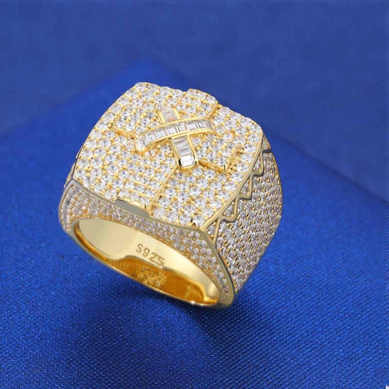 【#R422 】UCCIYO 18K Gold-Plated Cross Ring with Lab-Grown Moissanite S925 Sterling Silver  Moissanite Ring for Women Men Hip Hop Jewelry Gift