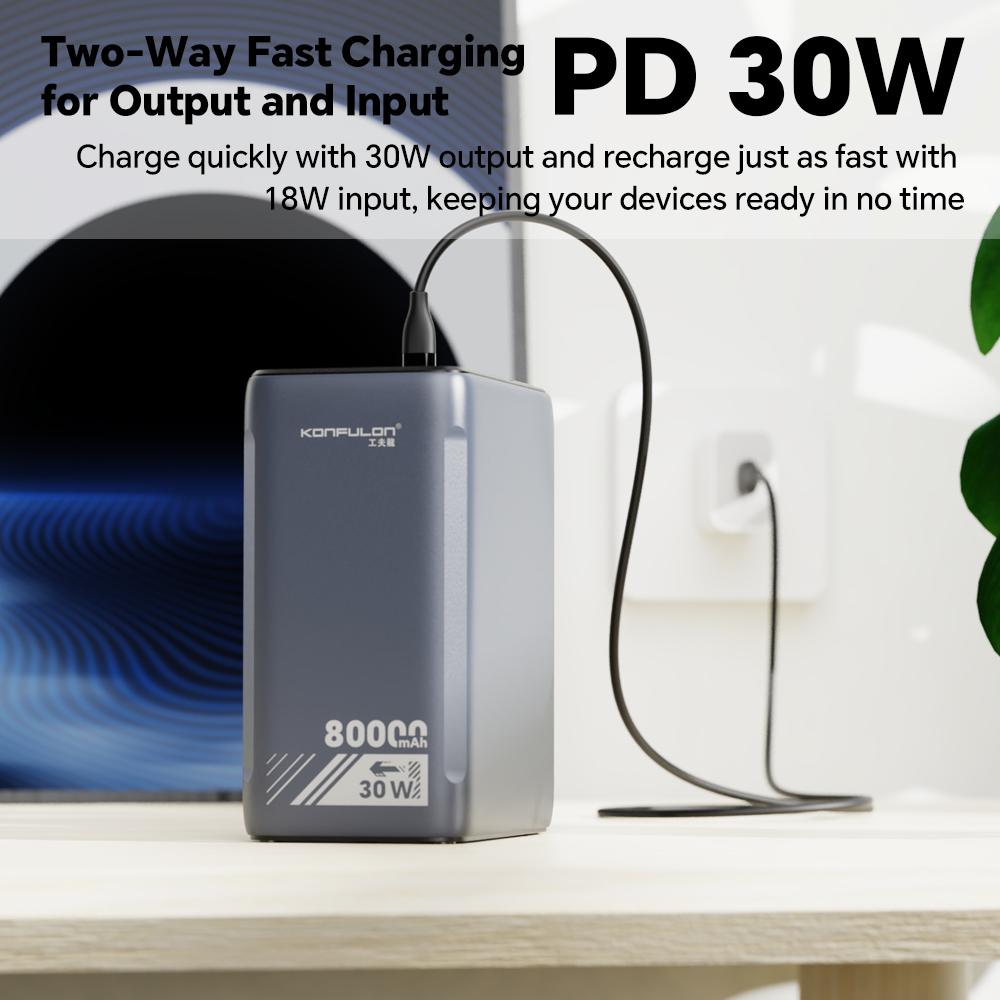 80000mAh High Capacity Power Bank 30W PD 3.0 Fast Charging Portable Charger QC 22.5W Portable USB C Battery Packs with LCD Display Battery Bank for iPhone, Samsung, iPad ,Macbook & Outdoors Camping With LED Light+SOS Mode and Handel Belt 80000mAh High Capacity Power Bank 30W PD 3.0 Fast Charging Portable Charger QC 22.5W Portable USB C Battery Packs with LCD Display Battery Bank for iPhone, Samsung, iPad ,Macbook & Outdoors Camping With LED Light+SOS Mode and Handel Belt