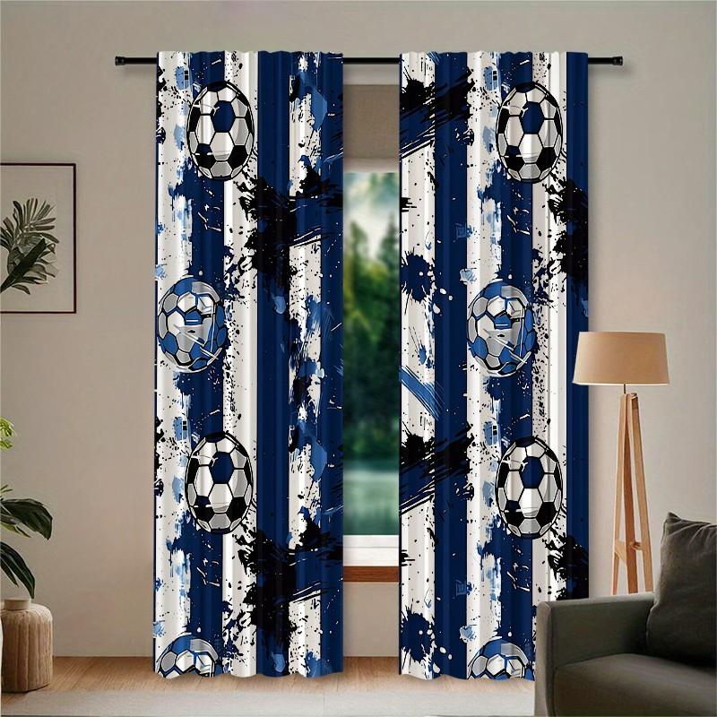 2 pieces of football-themed cartoon patterned curtains, made of polyester with semi-transparent texture, machine washable, suitable for bedrooms, living rooms and home decoration.