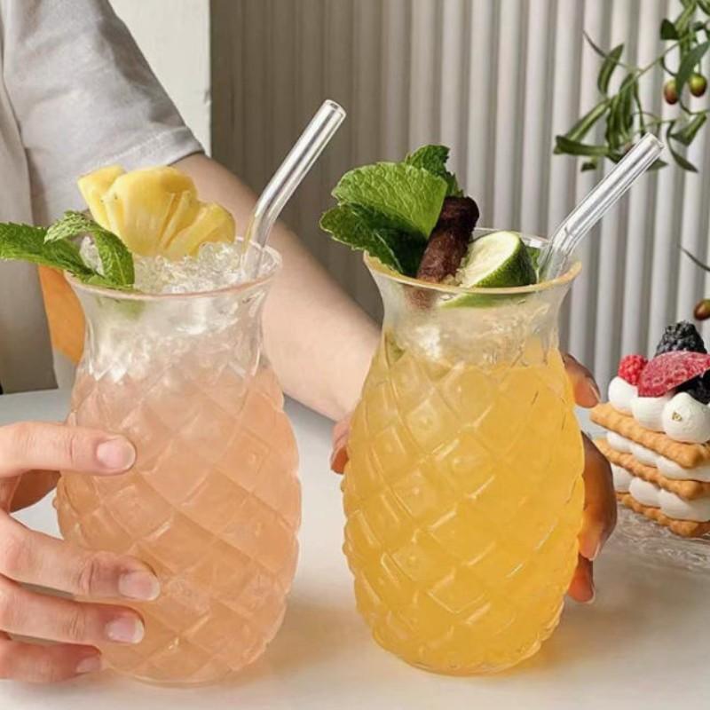 Creative Embossed Pineapple Glass Cups, Drinking Glasses, Glass Beverage Cups, Unique Glass Mugs for Coffee, Cold Drinks & Sparkling Water, Glass Iced Coffee Cups, Stylish Drinkware for Home Use