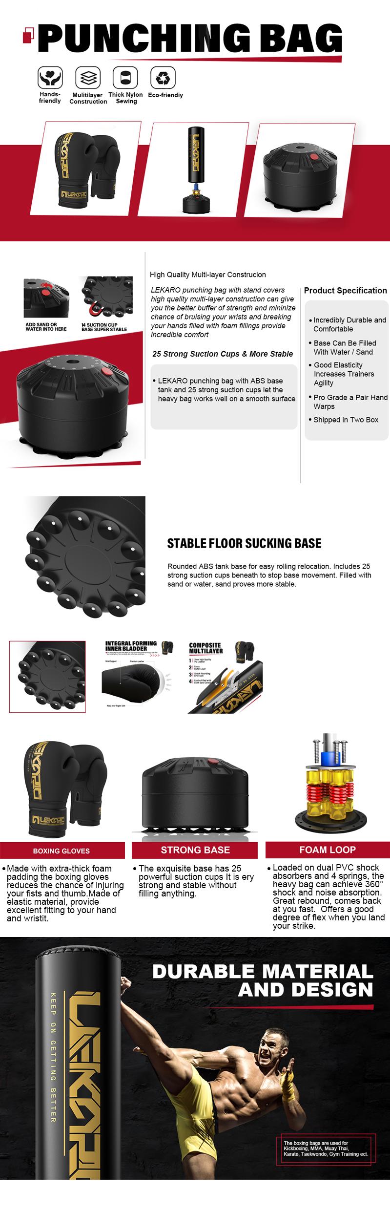 LEKÄRO Punching Bag with Boxing Gloves,Heavy Boxing Bag with Stand for Adult Teens, Kickboxing Bag for Thai Fitness Ultra Stable Base High Elasticity,Protective Gear,Outdoorfun