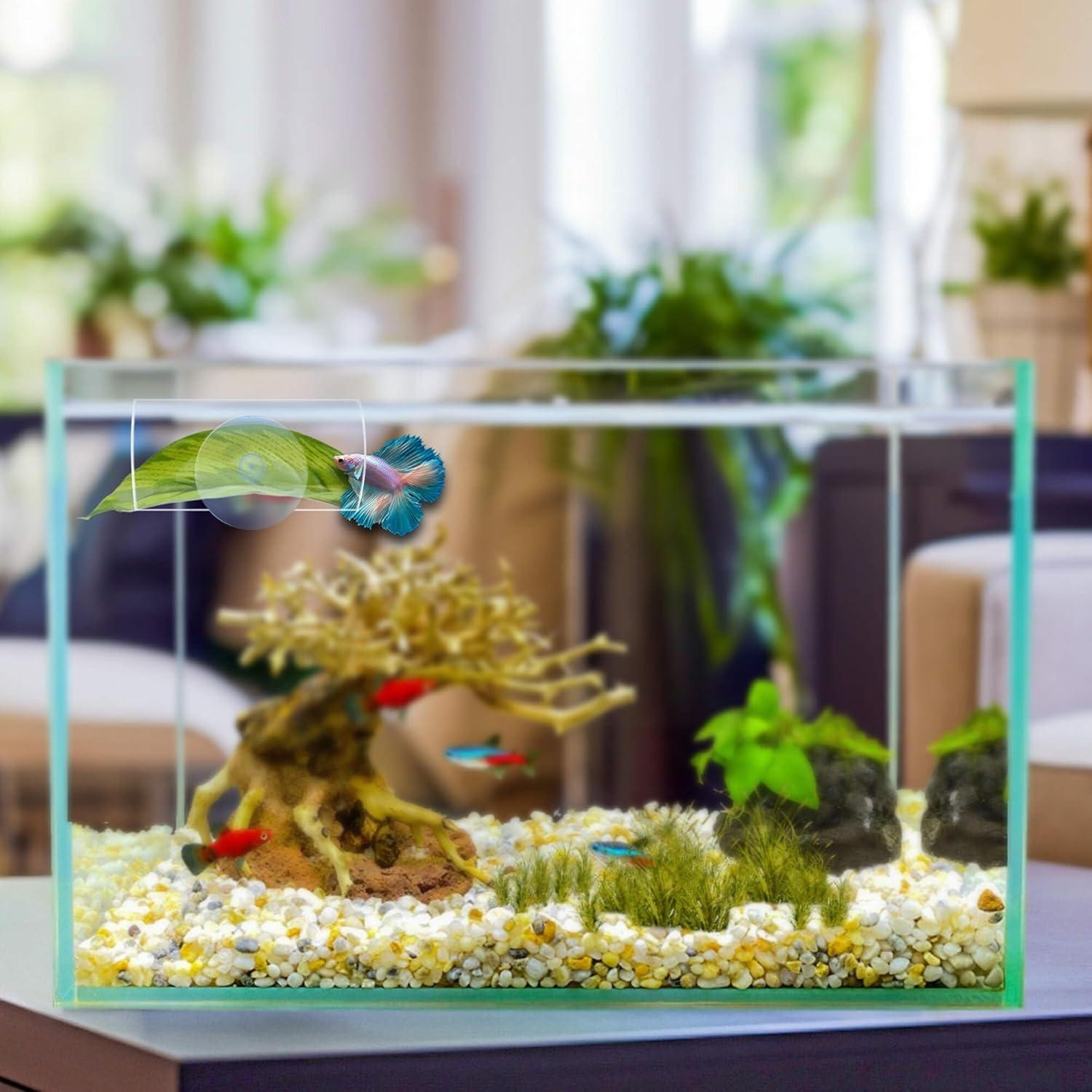 Acrylic Betta Hammock Tunnel Hideout, Clear Aquarium Tunnel Decor with Soft Faux Leaf Bed, Fish Tank Cave & Resting Spot for Bettas (S Size — 3.14” × 1.57” OD)
