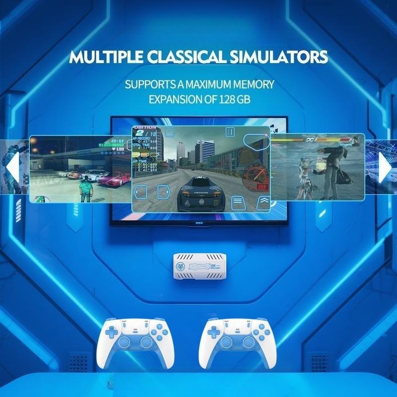 ZMGH X10 PRO Game Console - 50000+ Games Including PSP & PS1 Blockbusters, 2 Wireless Controllers, 128G TF, Party Ready, Blue & White Design