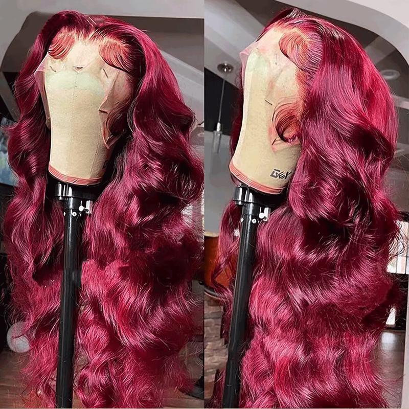 QUANDIAN 99J Burgundy Colored 13x4 HD Lace Front Wigs Human Hair Body Wave Red Wig 180 Density Wine Red Lace Front Human Hair Wigs for Women Springtok