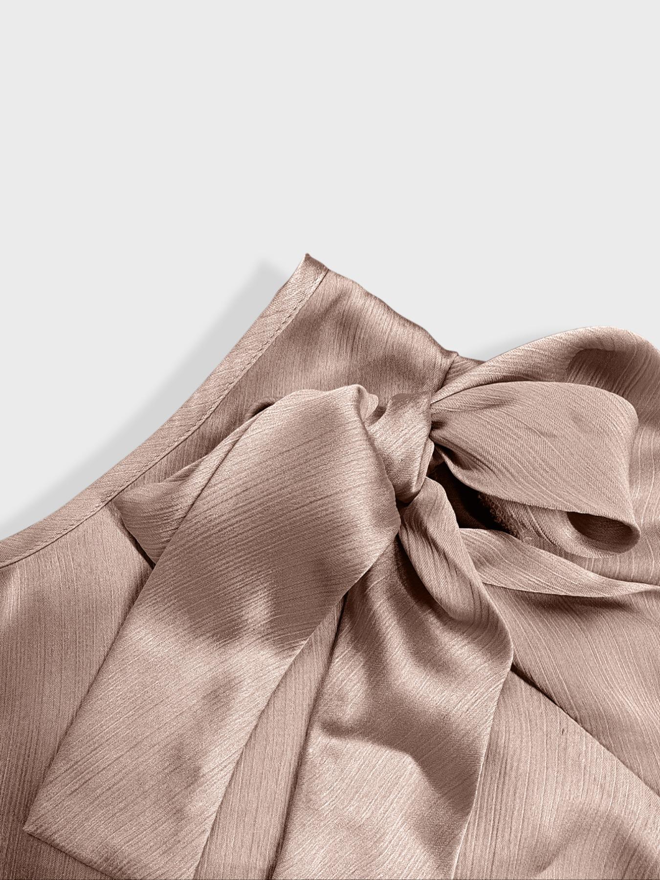 Elegant Chic Women's Sleeveless Soft Smooth Satin Woven Top with Tie Neck and Asymmetrical Design, Comfortable Fit for Parties, Vacations, Holiday