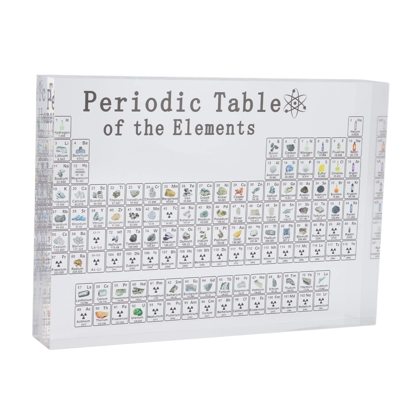 Periodic Table with Real Elements, 1 Count Acrylic 3D Periodic Table with Flange Pocket, Visual Learning Tools, School & Educational Supplies, Office Decor