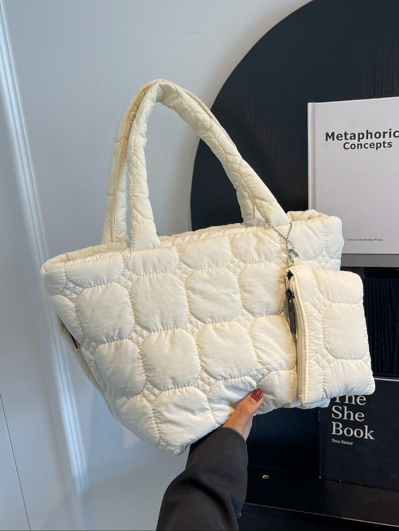 Women's Fashionable Quilted Tote Bag & Wallet Set, Large Capacity Travel Shoulder Bag & Wallet, Casual Trendy Versatile High-quality Daily Commuting Bag Set