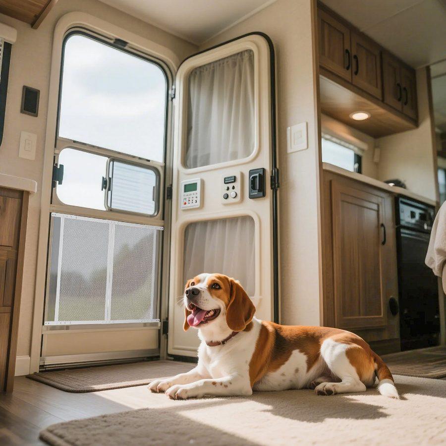 VEVOR RV Screen Door Protector, 28.5x31.5 inch Door Grille, Easy to Install and Disassemble, Reinforced Breathable Protective Mesh, Aluminum Alloy Camper RV Entry Protector for Pet Protection, White