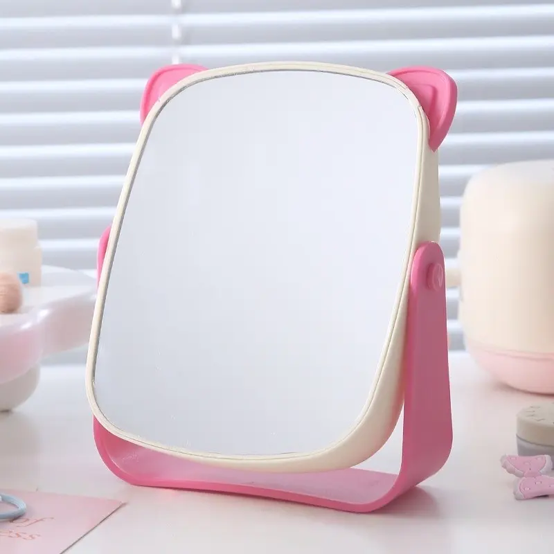Cat Ear Makeup Mirror, Desktop Vanity Mirror with Storage Box, Princess Mirror for Girls' Room, Home, Study, Dormitory