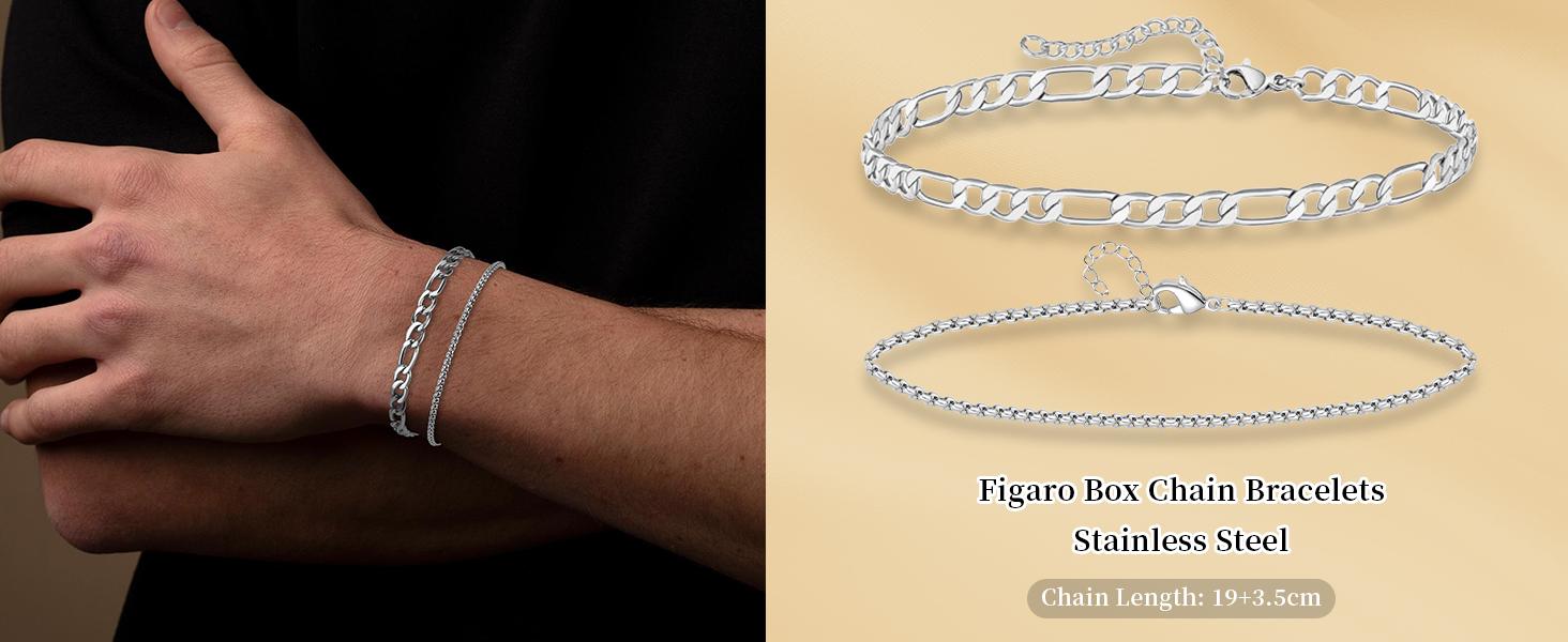 PEALICIOUS Bracelets for Men Jewelry as 2 PCS Silver/Gold Bracelet for Men Chain, 7-10In Stainless Steel Bracelets for Men Fathers Days Gifts for Boys Pulseras Para Hombres Mens Accessories