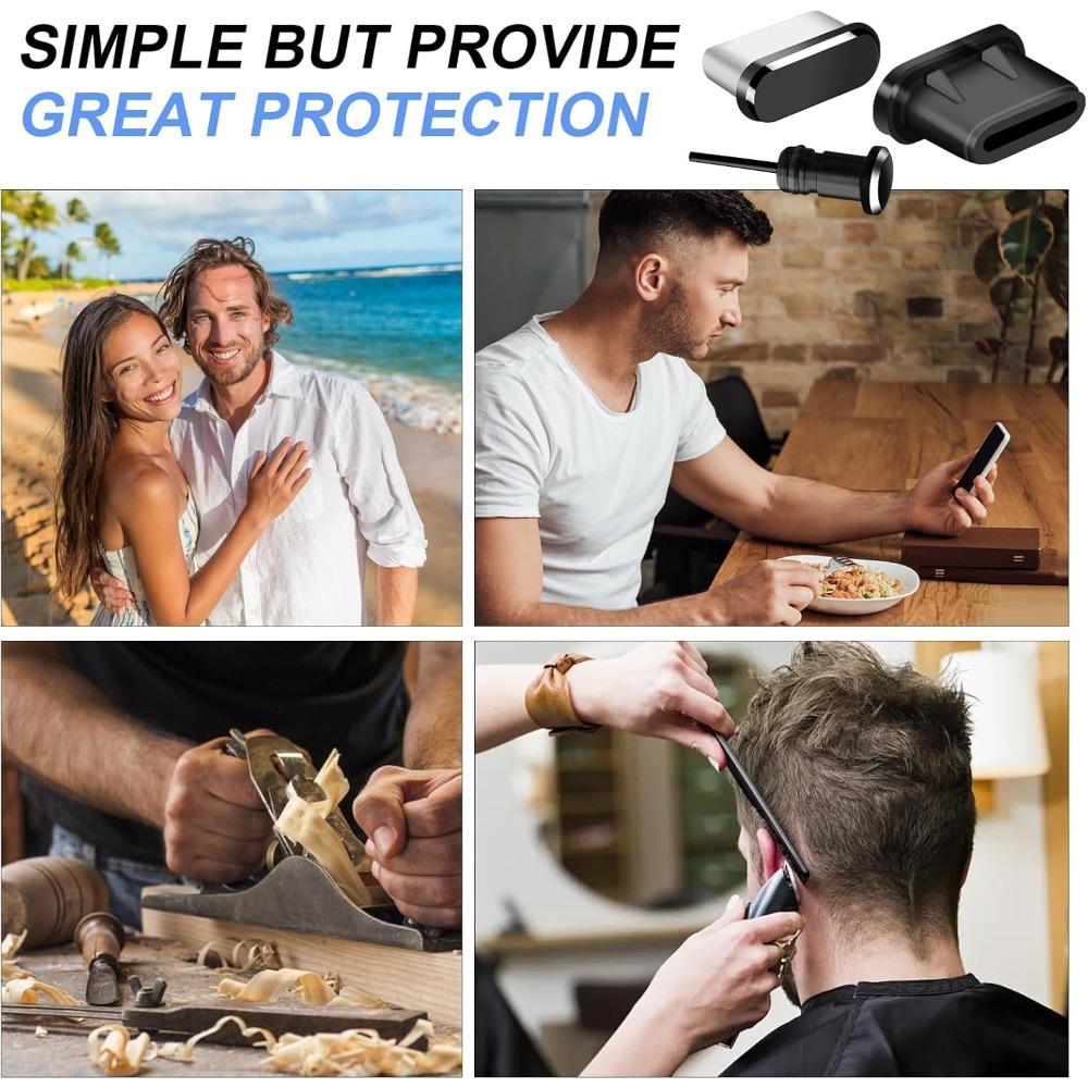 USB C Dust Plug Cover, 4pcs USB C Port Cover Cap Charging Port Cleaner with Cleaning Kits for iPhone 15 16 Series, Samsung Galaxy S23/S22/S21/S20 Ultra, Note 20/10 and All Type C Devices