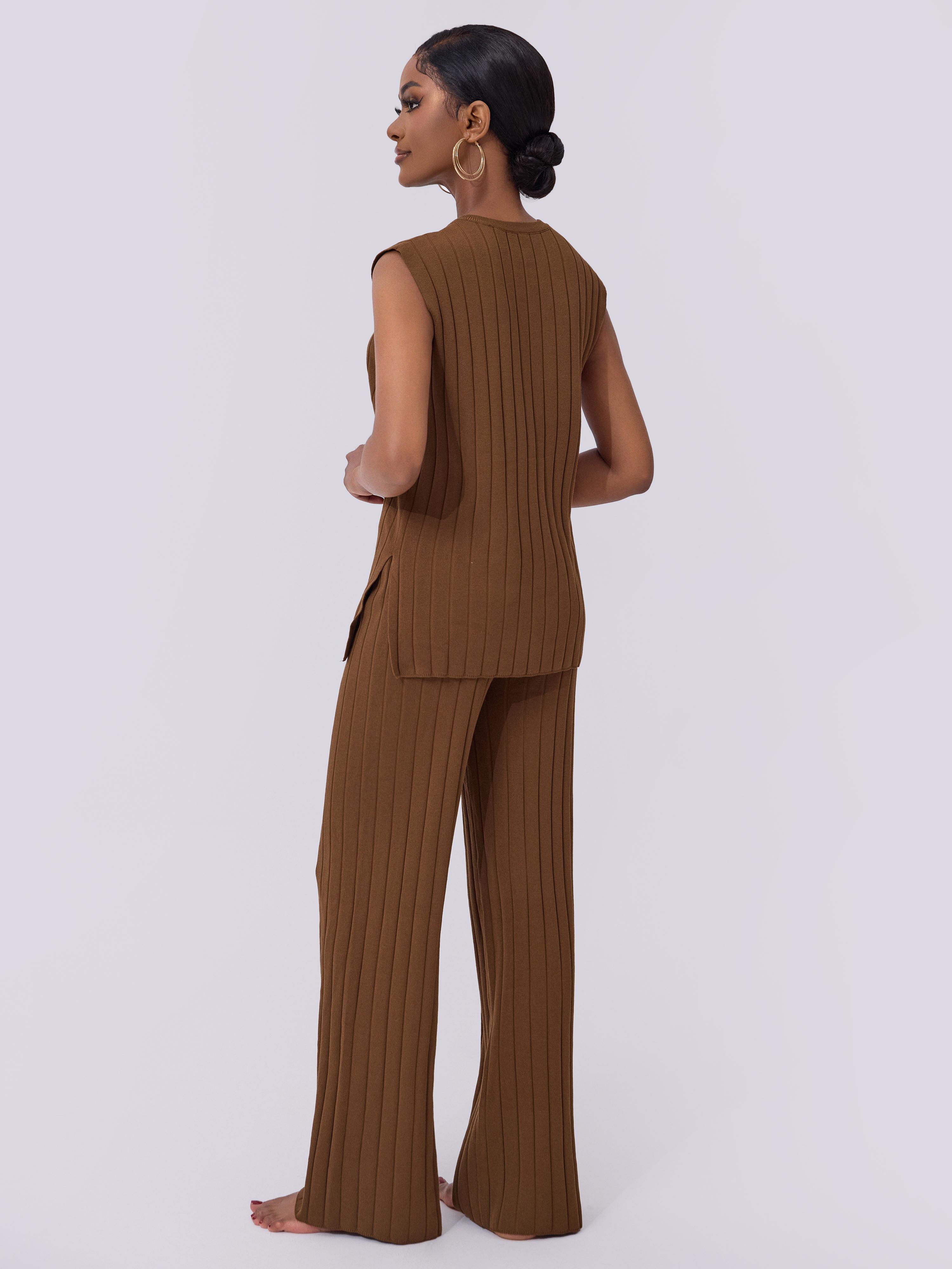 Joyfunear Solid Two-piece Knitted Sweater Set Summer Sleeveless Knitted Pullover Top High Waisted Casual Pants Set For Women 2025 New Arrival