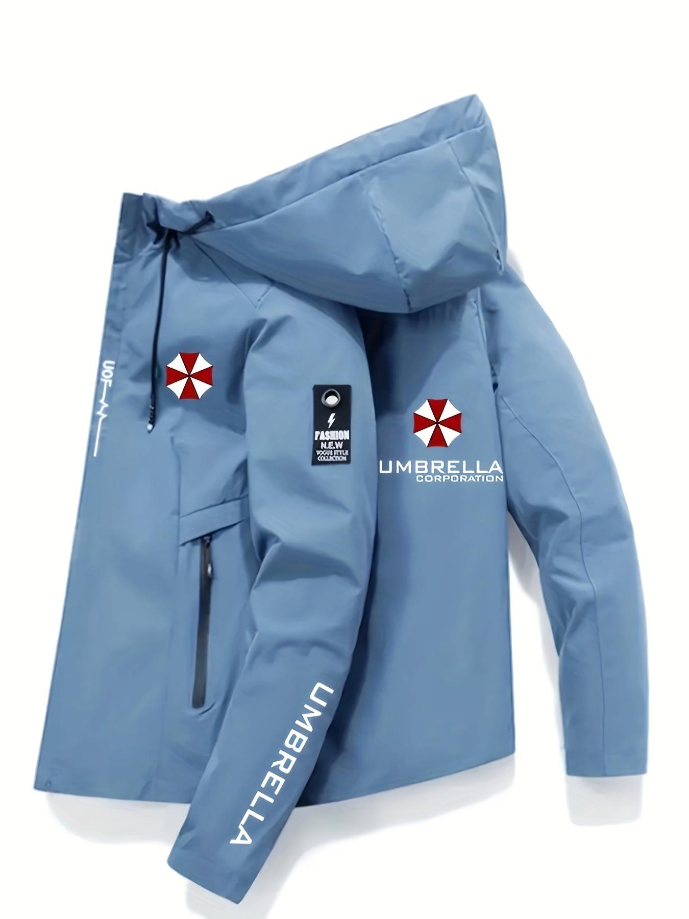 Custom Umbrella Corporation Hooded Jacket, Neon Line Military Function Windbreaker, Reflective, Long Sleeve, Casual Fitted Geometric Pattern, All Seasons