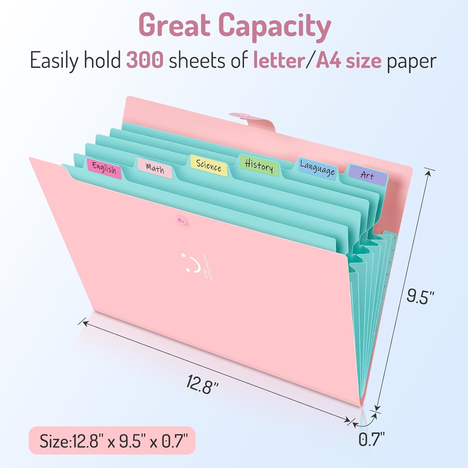 Accordion File Organizer, Letter Size, 7 Pocket Expanding File Folder, Cute File Folder with Labels, Portable File Organizer for School Office Supplies, Folders for Documents, Jade