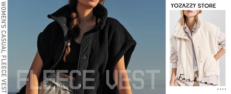 Yozazzy Women's Fuzzy Sherpa Vest Oversized Casual Sleeveless Fuzzy Fleece Vest Winter Warm Button Down Gilet Outerwear Jacket with Pockets Soft Womenswear Comfy Tops