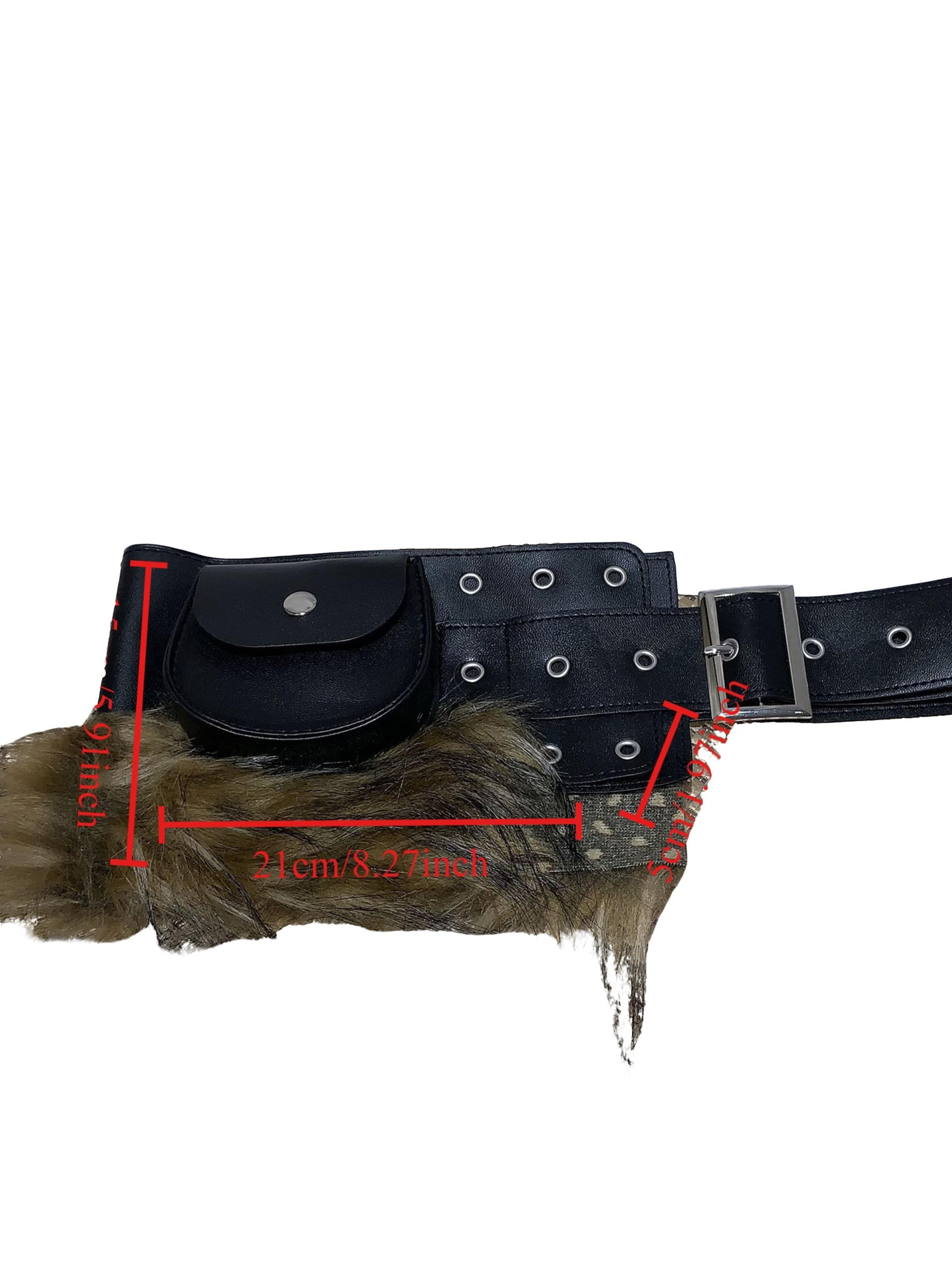 Wide Belt Mini Waist Bag, Plush Oval Mouth Pouch, Tummy Pouch, Stage Performance Costume Accessory, Patchwork Design, All Seasons Wear