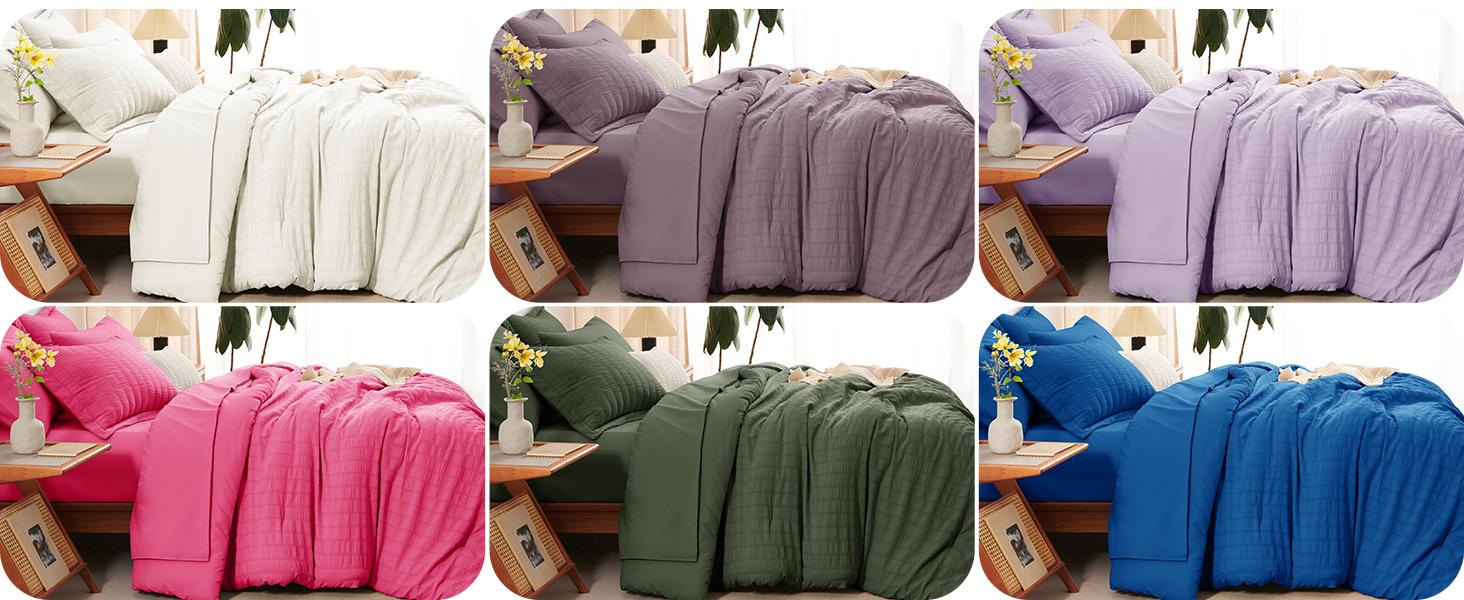 Queen Comforter Set Oatmeal, 7 Pieces Seersucker Textured Luxury Bed in a Bag Queen, All Soft Bedding Sets with Down Alternative Comforter, Sheets, Pillowcases & Shams, Bedroom Bed Set