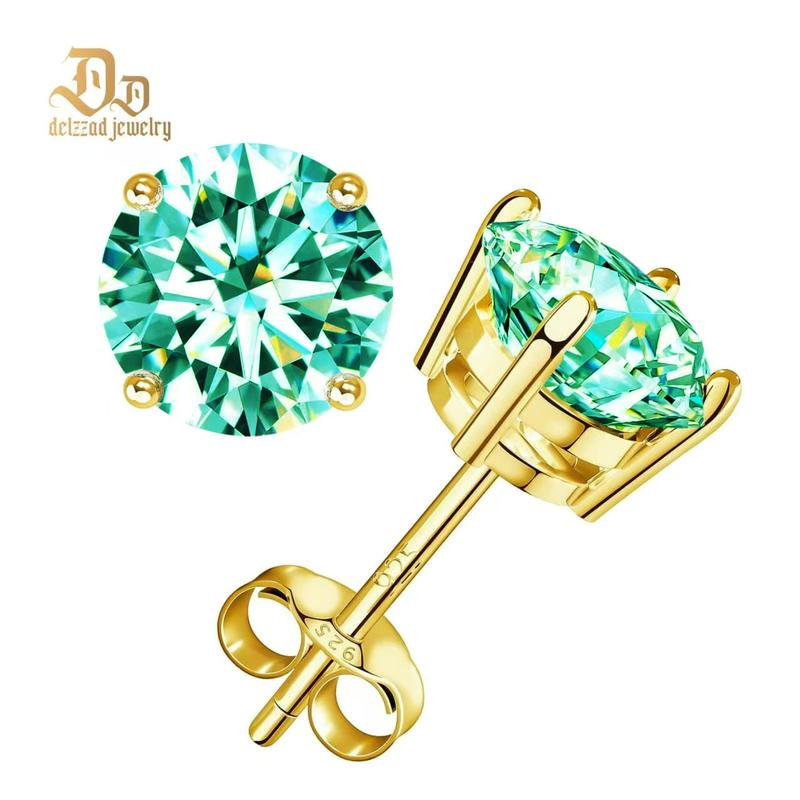 Delzzad 18k Gold-Plated Four Prong Stud Earrings Round Synthetic Moissanite Prong Stud Earrings Jewelry S925 Anniversary Day Birthday Valentine's Day Christmas Gifts For Men Women