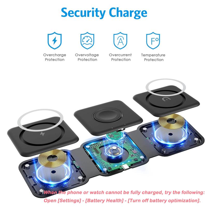 Wireless Charger, Magnetic Foldable 3 in 1 Mag-Safe Charger, Fast Travel Wireless Charging Station for iPhone 15/14/13/12/ Series,for iWatch,for AirPods, Gift Wireless Charger, Magnetic Foldable 3 in 1 Mag-Safe Charger, Fast Travel Wireless Charging Station for iPhone 15/14/13/12/ Series,for iWatch,for AirPods, Gift