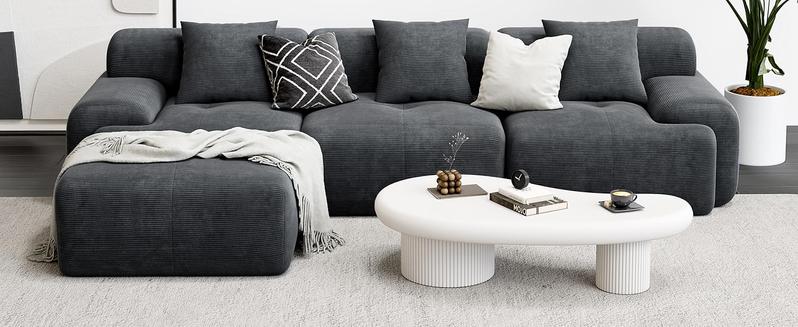【2 Packages Shipping】LIKIMIO 118" Modern L-Shaped Modular Sectional Sofa for Living Room, Corduroy Upholstery Dark Grey, Oversized 3-Seater Couch with Deep Seat and Movable Ottoman – No Assembly 【2 Packages Shipping】LIKIMIO 118" Modern L-Shaped Modular Sectional Sofa for Living Room, Corduroy Upholstery Dark Grey, Oversized 3-Seater Couch with Deep Seat and Movable Ottoman – No Assembly