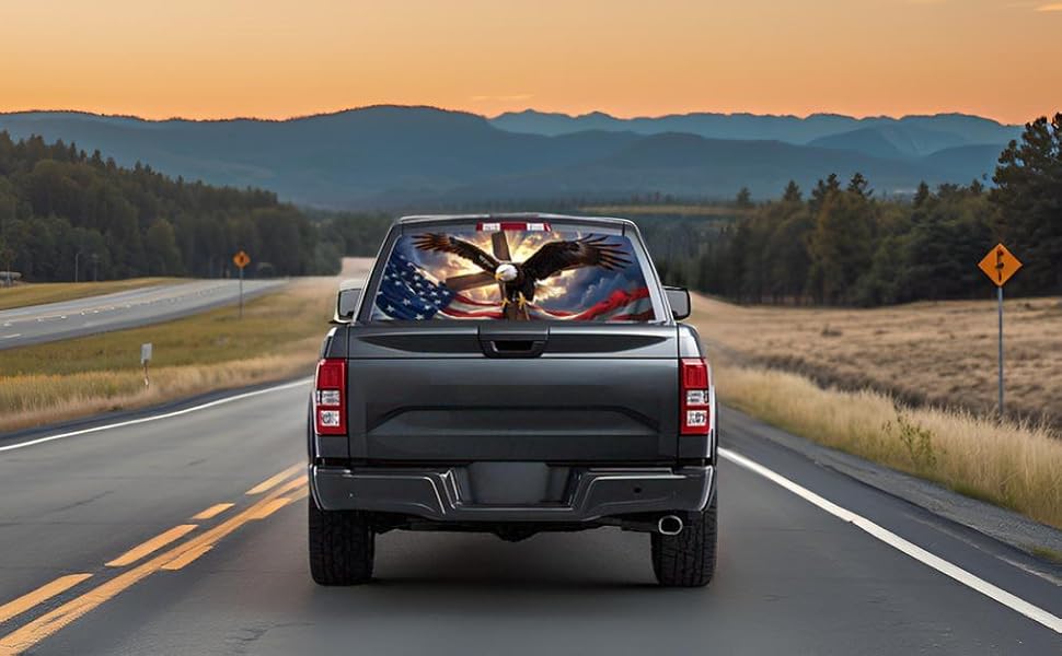 Back Window Decals for Trucks - 65x17.3 in American Flag Window Decal Rear Window Decals for Truck Decor, Creative Truck Rear Window Decal for Personalized Decoration - Eagle-9-S