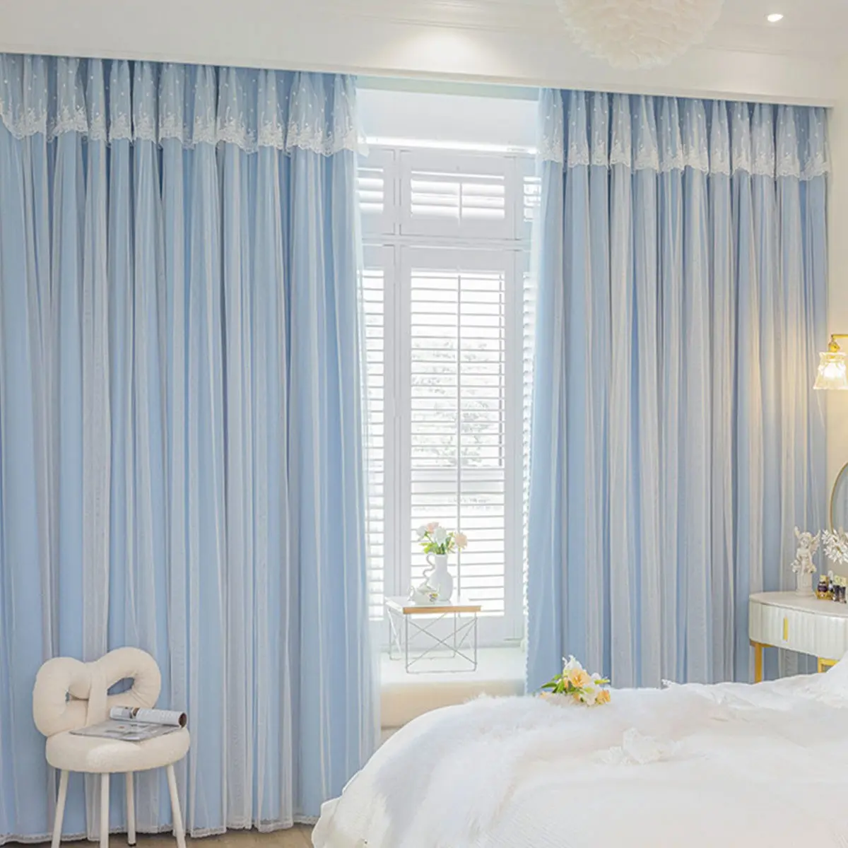Double Layer Curtain, 2 Counts/set Modern Simple Solid Color Curtain, Window Drapes for Home Living Room Bedroom Decor