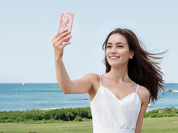 Gaiatop Portable Handheld Fan with Folding Stand, LED Makeup Mirror, 3 Speeds, Rechargeable Mini Fan, Travel Essential Gift for Women