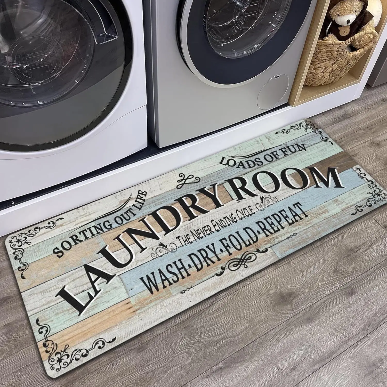 Non-Slip Farmhouse Laundry Room Rug - Washable Kitchen Floor Mat Runner for Mudroom, Bathroom, Hallway - 20 x 48Gift