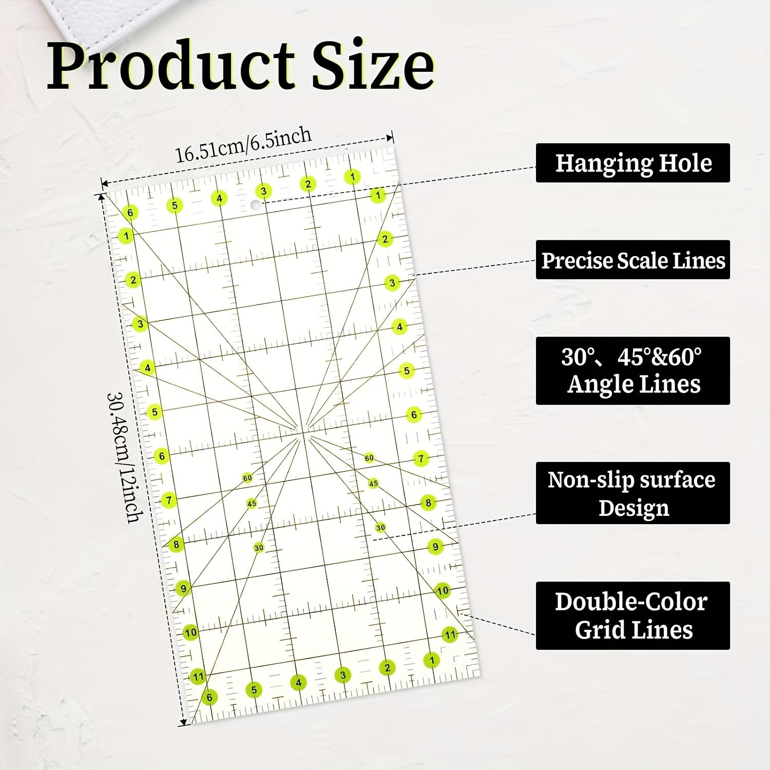 Acrylic Patchwork Ruler 6.5x12 Inches, Multi-Functional Sewing Measuring Tool, 30°/45°/60° Angle Lines, Best Gift for Quilters and Crafters