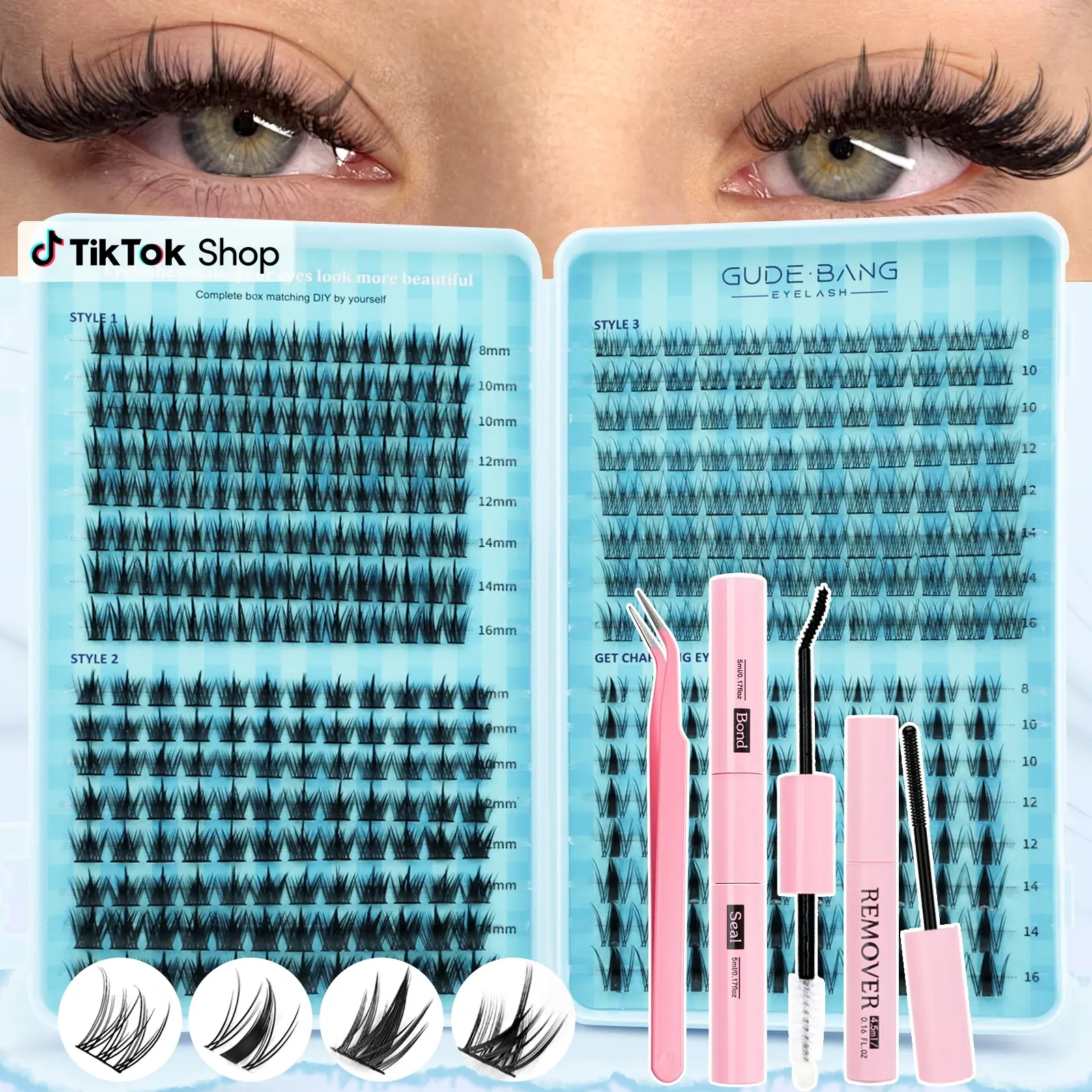 400pcs Fairy False Lashes Kit, Includes Glue, Tweezers, Remover & Natural Fluffy Clusters, Perfect for Beginners, Daily Wear, Ideal Holiday Gift, Eyelash Set