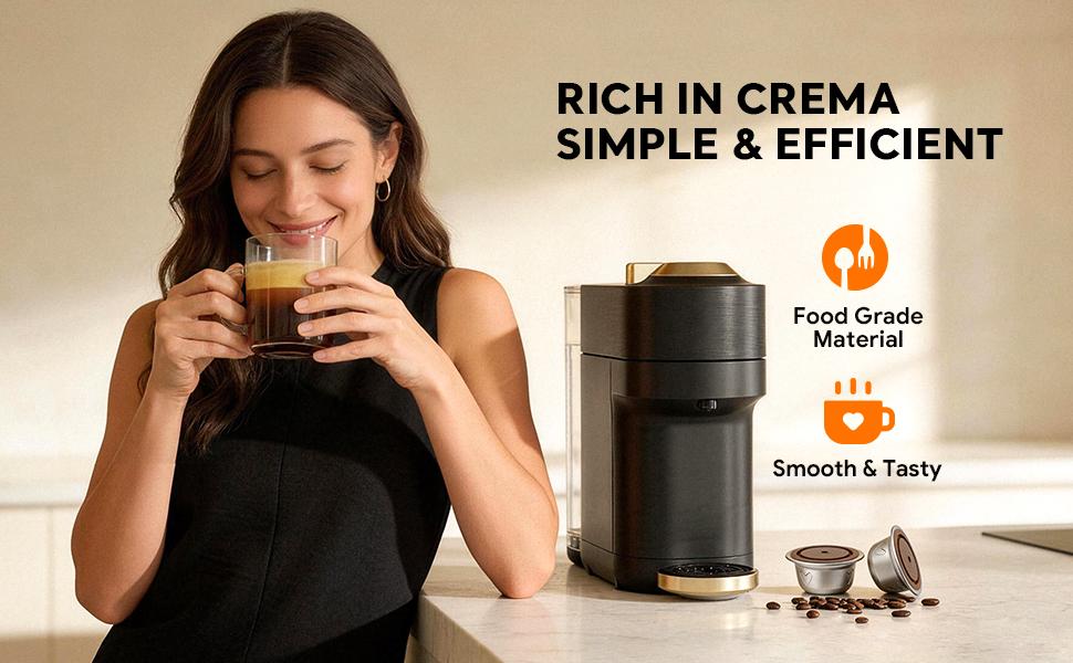 Reusable Capsule for Nespresso Vertuo Plus/next/pop, Delonghi Env135/env150, Stainless Steel, Refillable, Includes Silicone Lid