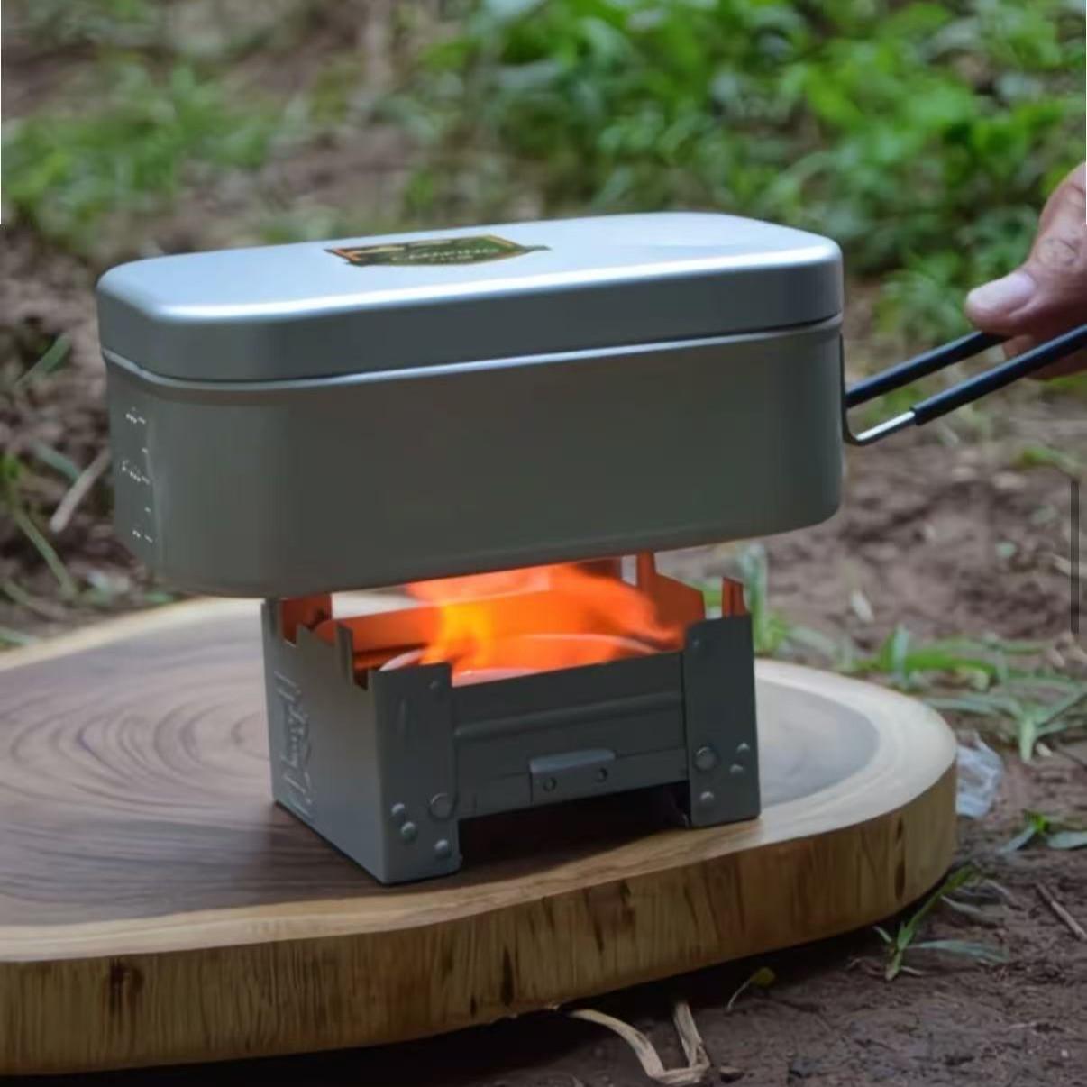 Mini Foldable Camping Stove Set, Includes Windshield & Fuel Tray, Dual Use for Firewood/wood Charcoal, Ideal for Hiking & Survival Kits