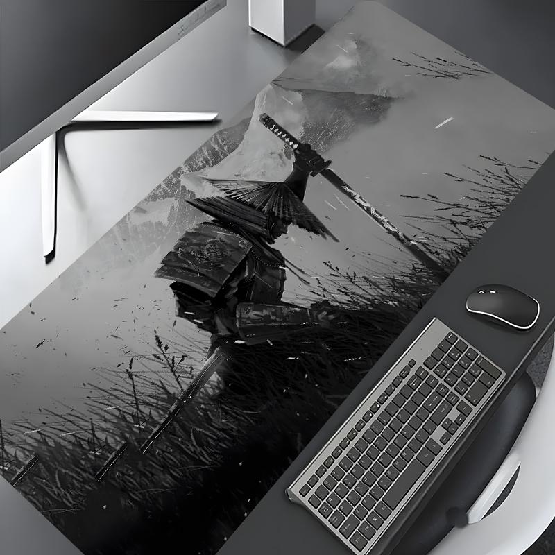 Samurai Warrior Pattern Mouse Pad, Large Gaming Mouse Pad, Aesthetic Desktop Decoration Protective Pad, Non-slip Rubber Pad for Laptop, Desktop Computer Games