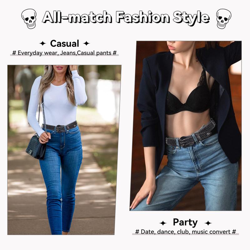 （All handmade）Men's Multicolor Skull Buckle Leather Belt Y2K Gothic Skull Belt for Men & Women | 2025 Edgy Rhinestone & Rivet Designer Belt - Wide Waist Strap for Autumn Parties, Halloween Costumes and Daily Streetwear