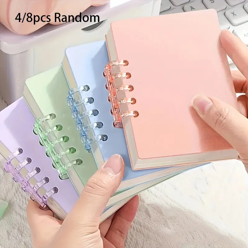 4/8pcs Random Color A7 Spiral Notebook Journal - Light Sugar Color, 80 Sheets Thick Paper, Portable Pocket Size, Elastic Closure, Minimalist Design, Suitable for Office, School, Travel, and Holiday Gifts (Halloween, Thanksgiving, Christmas)