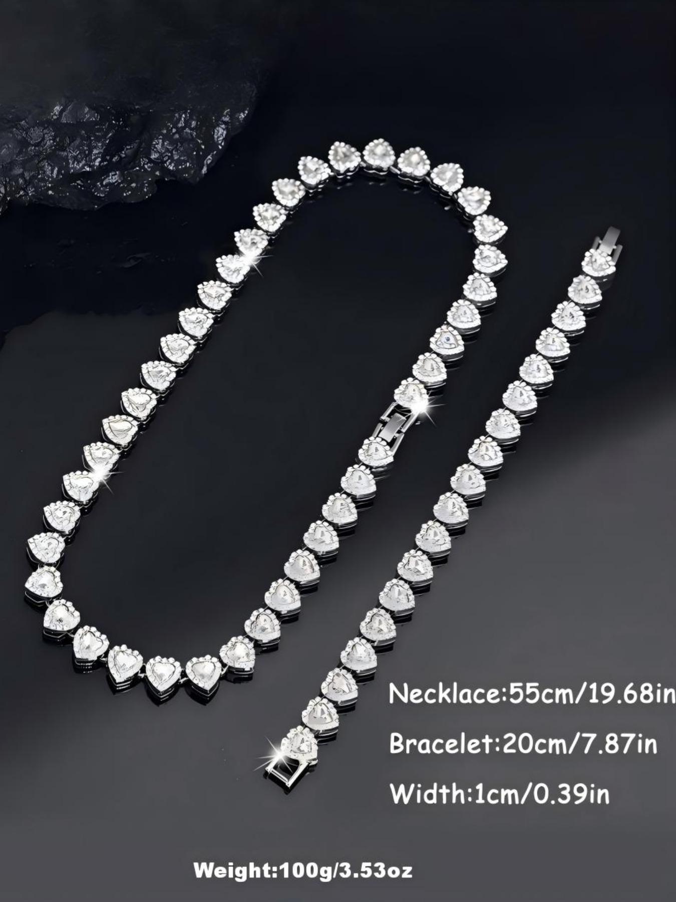 2pcs Set Heart Shaped Cuban Chain Necklace Set for &,Hip Hop Style Choker Set,Luxurious Jewelry Set for Valentine's Day Gifts, Birthday,Everyday & Party Wear, for Teenager