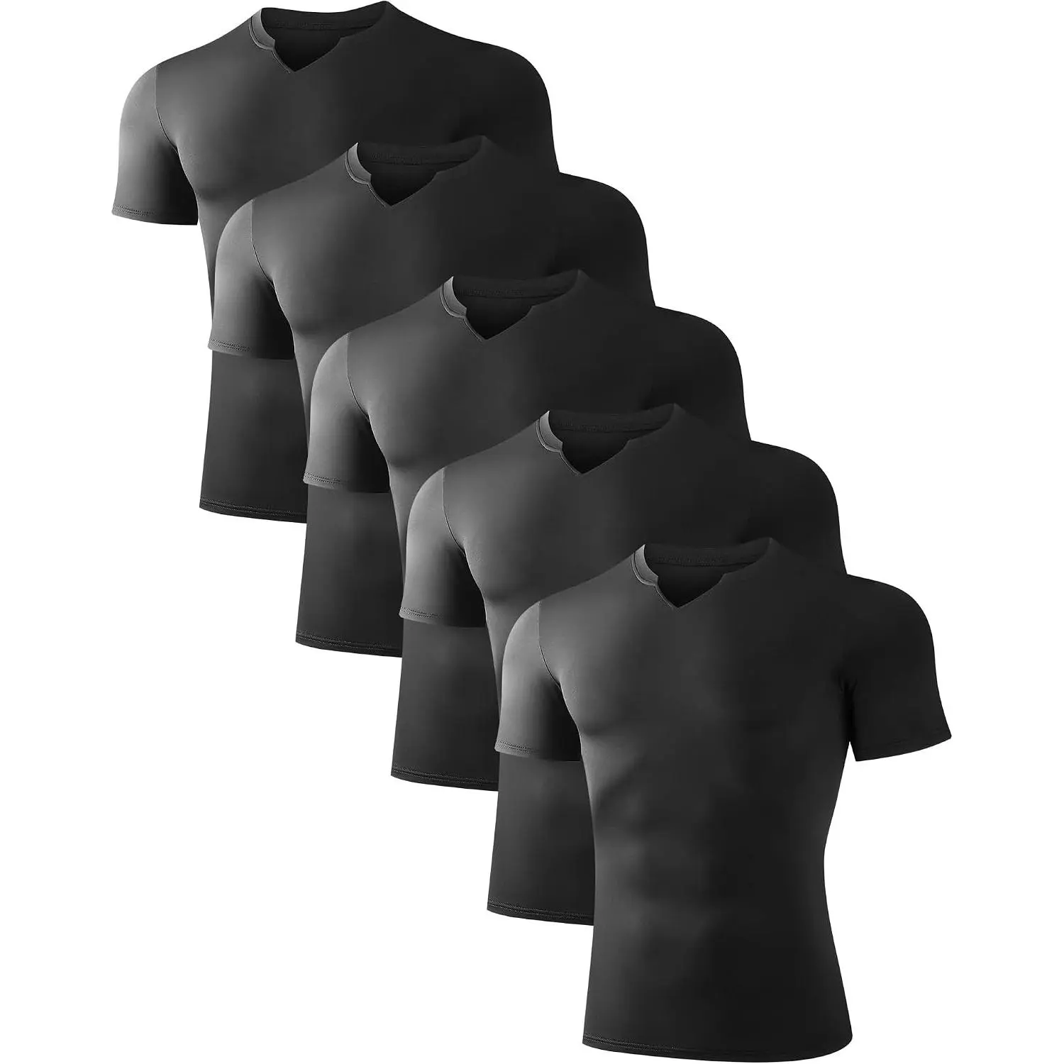 5 Pack Men's Compression Shirts Short Sleeve Quick Dry Athletic Workout Base Layer Undershirt V Neck T Shirt for Gym