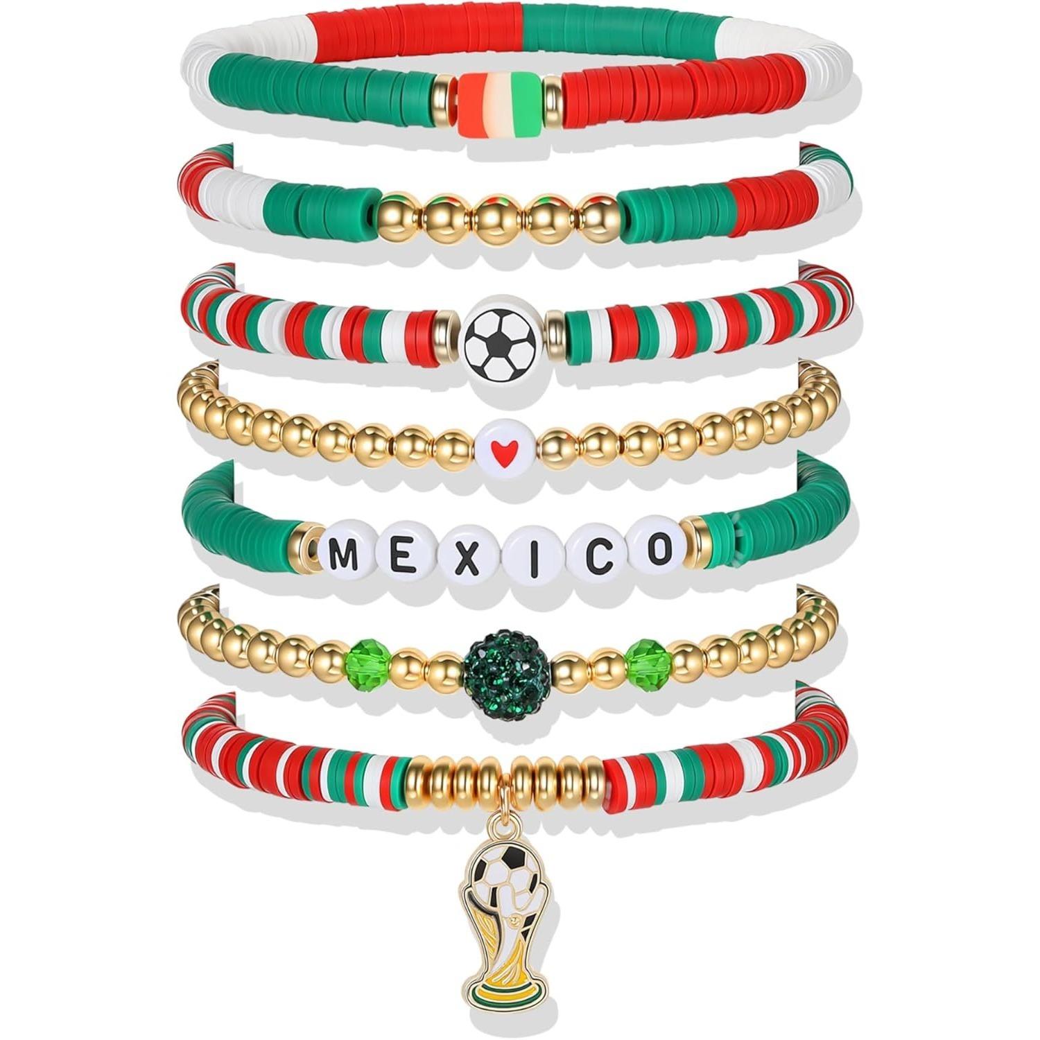 2026 World Cup Bracelet USA Flag Soccer Bracelet Made of Adjustable Polymer Clay Beads