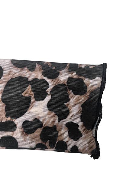 Elegant Sexy Leopard Print Sheer Mesh All-Over Printed Women's Top, Slim-Fitting Lightweight Summer Style for Casual Wear