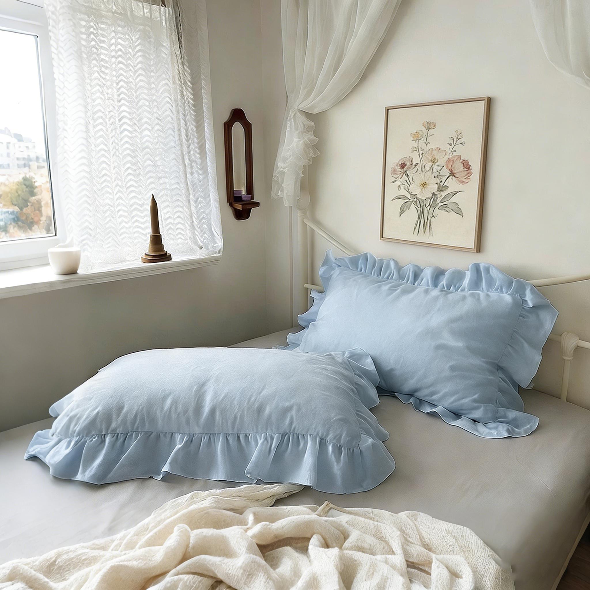 2 Pcs Ruffle Pillowcases, No Filler, Soft Microfiber Pillow Cases with Frilly Trim, Shabby Chic Decorative Pillow Covers for Bedroom,Year-Round Use,Cool Bed Accessories,Home Bedroom-Ideal Gift