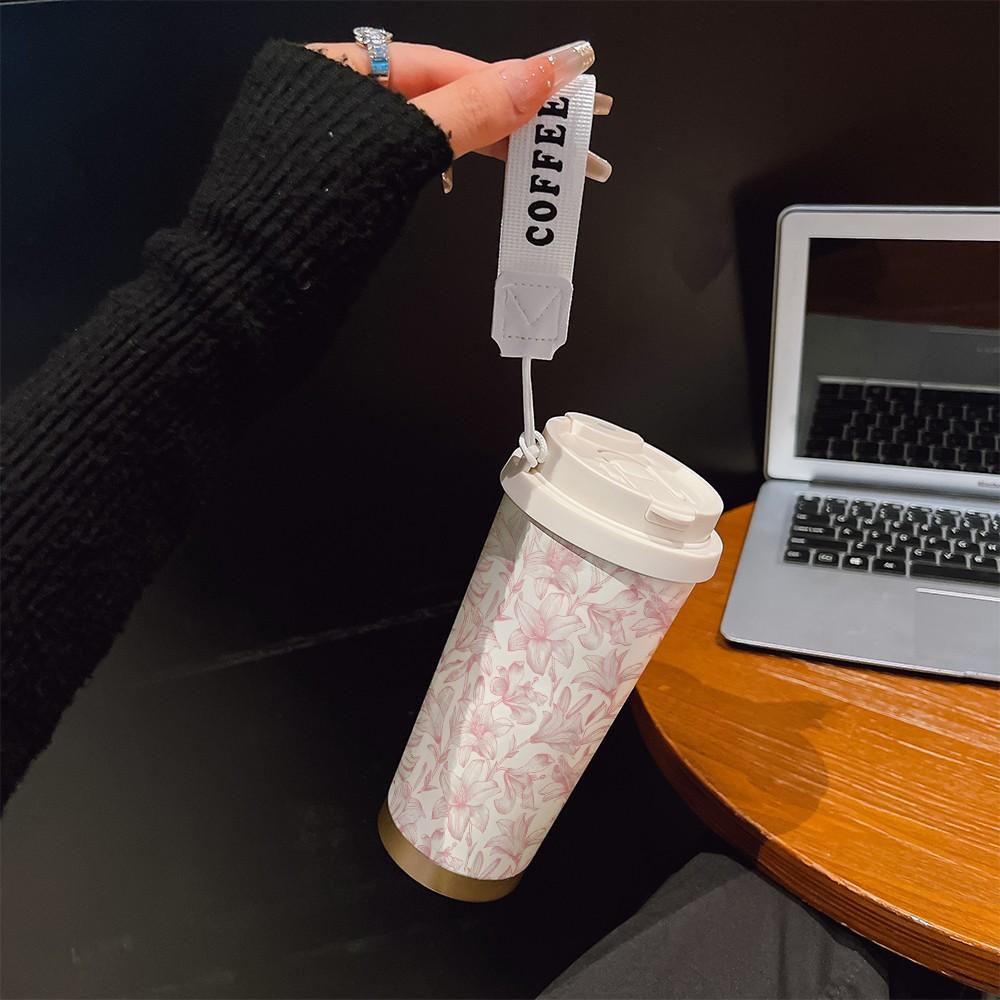 Abstract Summer Floral Coffee Cup, Portable Dual Drink Insulated Tumbler, Keeps Hot/cold, Stylish, Ideal for Office, Travel, Sports, Golf