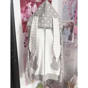 Autumn Japanese Pink Patchwork Overcoat Women's Sweet Kawaii Zipper Lace Polka Dot Hoodie 2025 New Loose Lovely Strawberry Coat