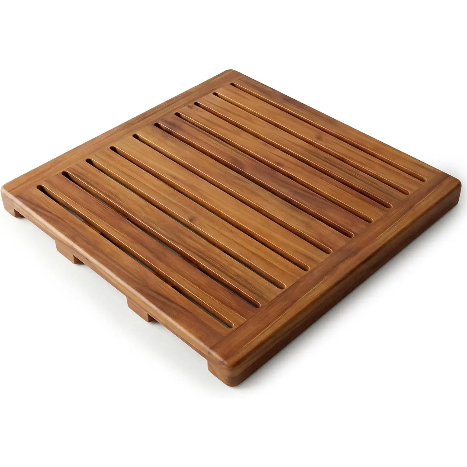 Acacia Wood Shower Mat 21x21 Inches, Luxury Bath Mat Non Slip for Bathroom Bathtub Shower Spa Garden Home, Wooden Floor Mat Square Large for Outdoor and Indoor