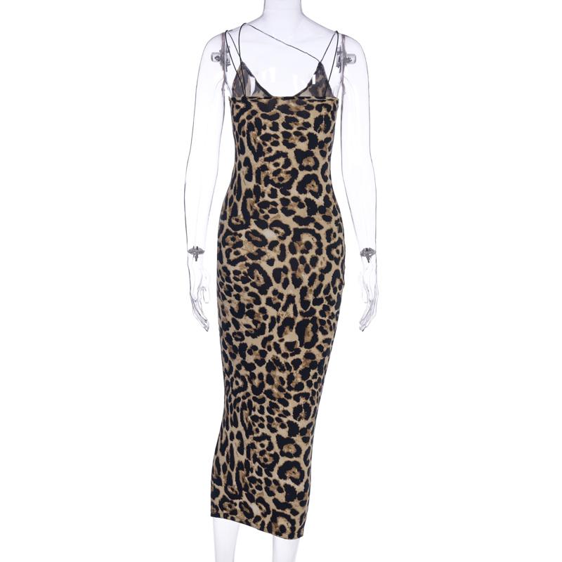 Wild Leopard Print Spaghetti Strap V-Neck Sleeveless Dress Women's 2025 Summer Fall New Sexy Lady Casual Bodycon Long Dress Elegant Party Night Club Dresses
