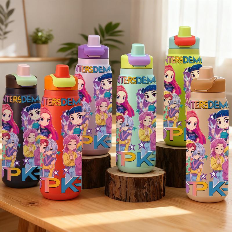 AuraCup 19/24/32oz KPop Demon Hunters Stainless Steel Tumbler, Vacuum Insulated Cup, Kpop Demon Hunter X Gen-Z Cat Atmosphere, with Lid and Straw, Keep Hot 12H / Ice Drinks 24H, Travel, Office, Gift for Music Lovers, Teens