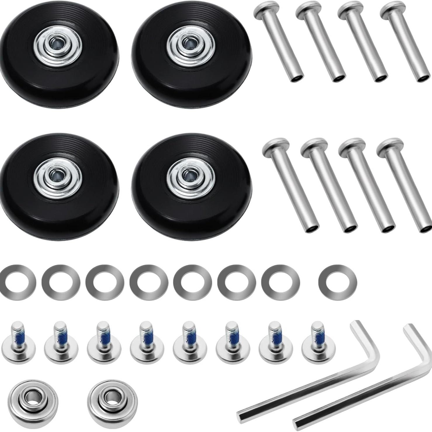 4Pcs Luggage Replacement Wheels, Double Travel Luggage Caster Wheels, Rubber Swivel Wheels with Bearing Repair Kit