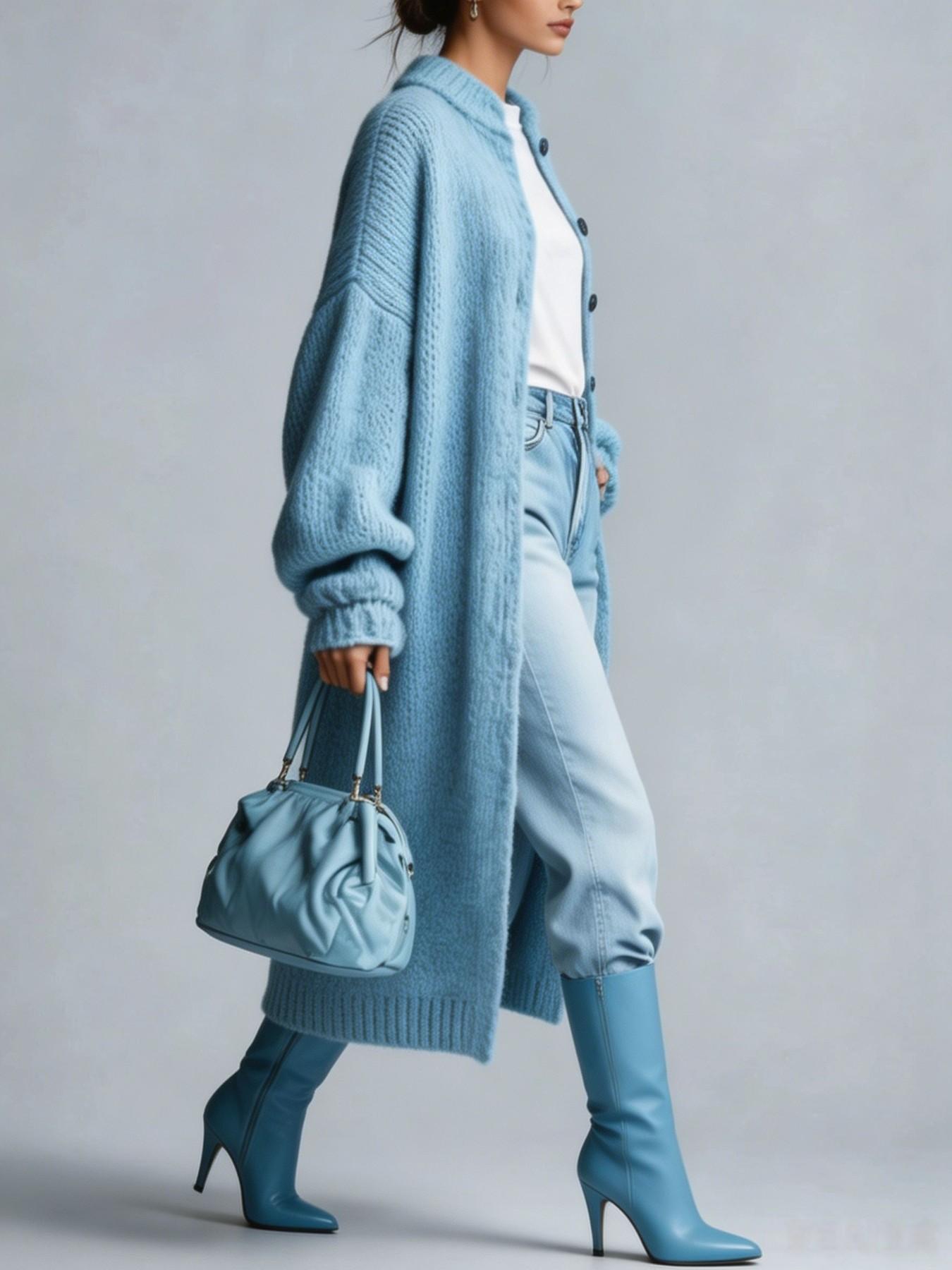 Women's Solid Color Casual Long Knit Cardigan, Button Stand Collar Long Sleeve Fall & Winter Loose Oversize Sweater Coat, Comfortable Outerwear